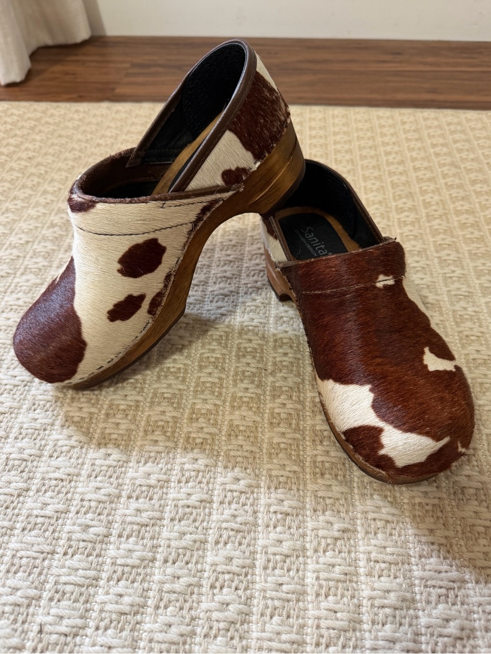 Sanita Women's Cow Print Wood Clog